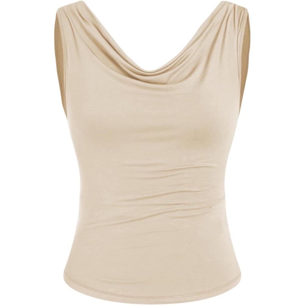 imageCIDER Solid Cowl Neck Tank TopBeige