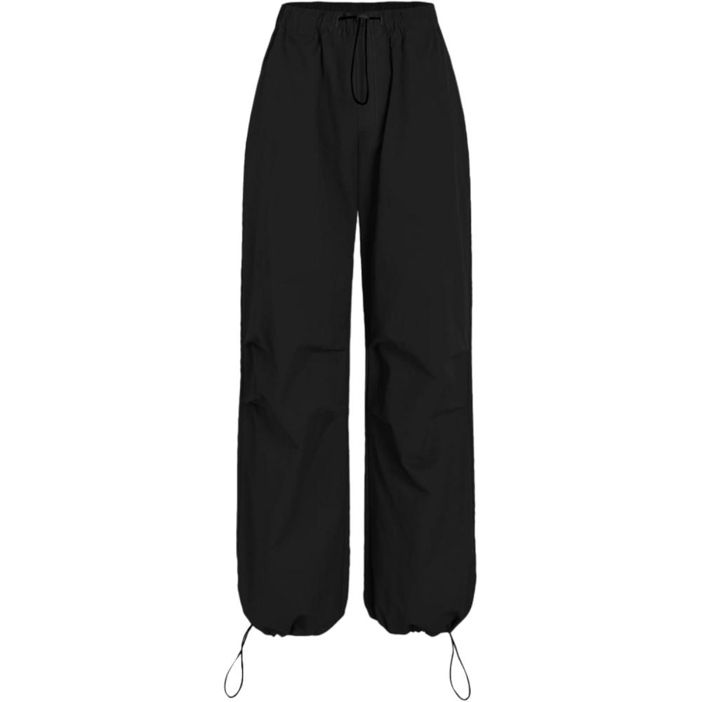 imageCIDER Solid Drawstring Mid Waist Parachute Pants Black XS
