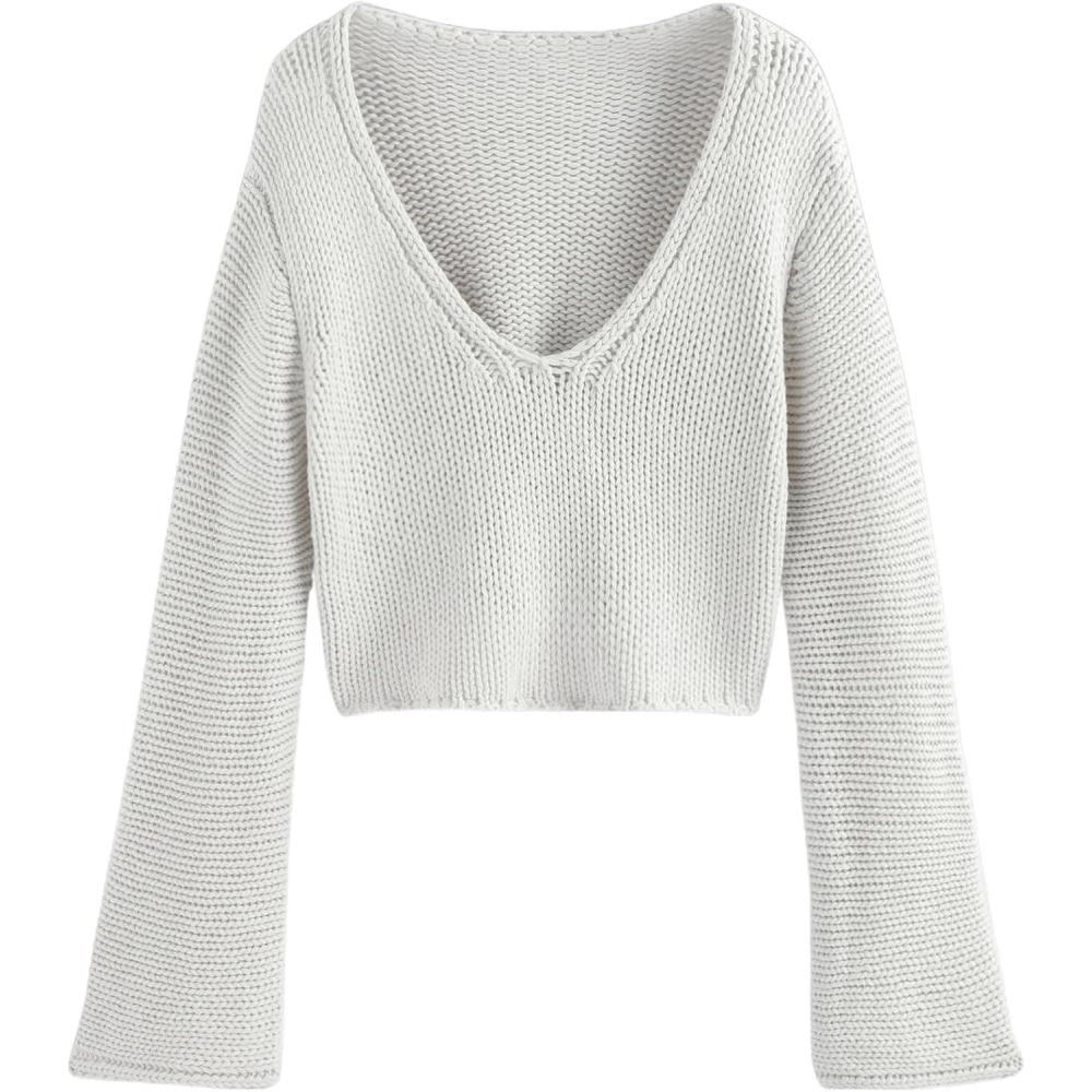 imageCIDER Solid Knitted Long Sleeve Crop TopBeige