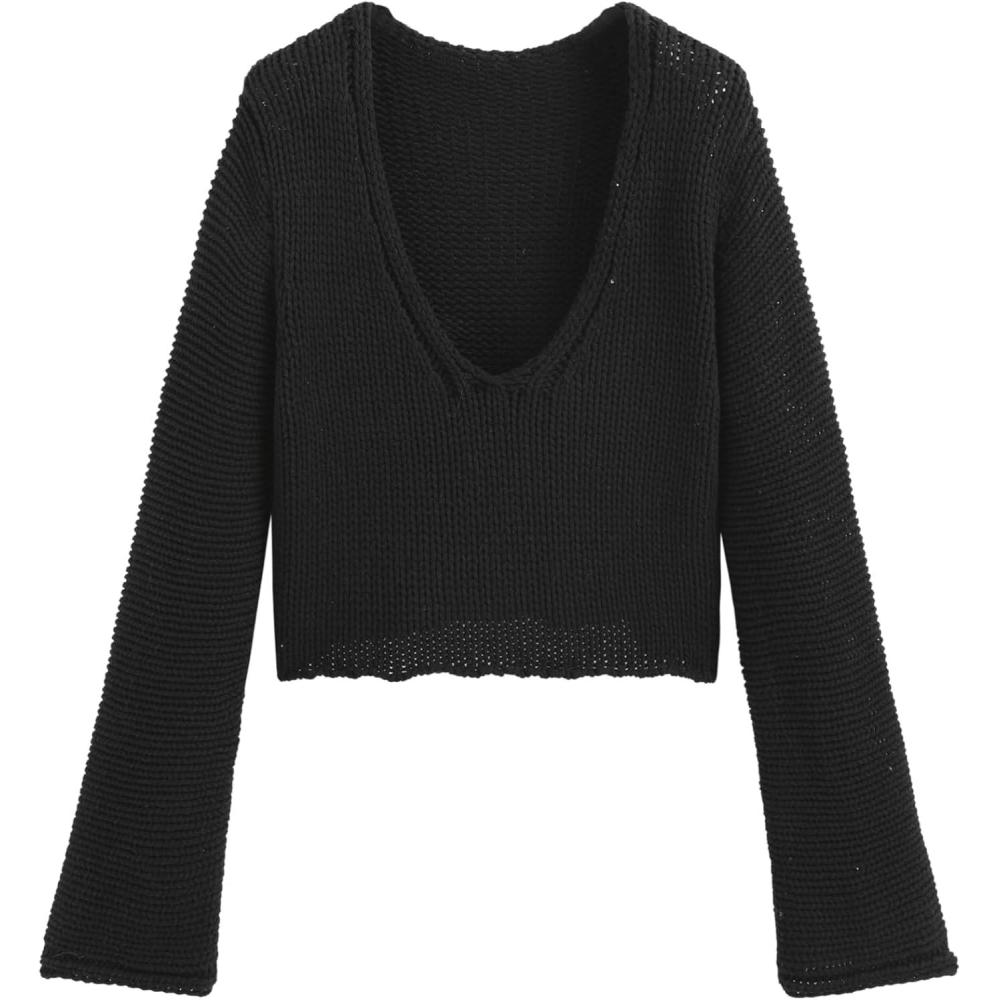 imageCIDER Solid Knitted Long Sleeve Crop TopBlack