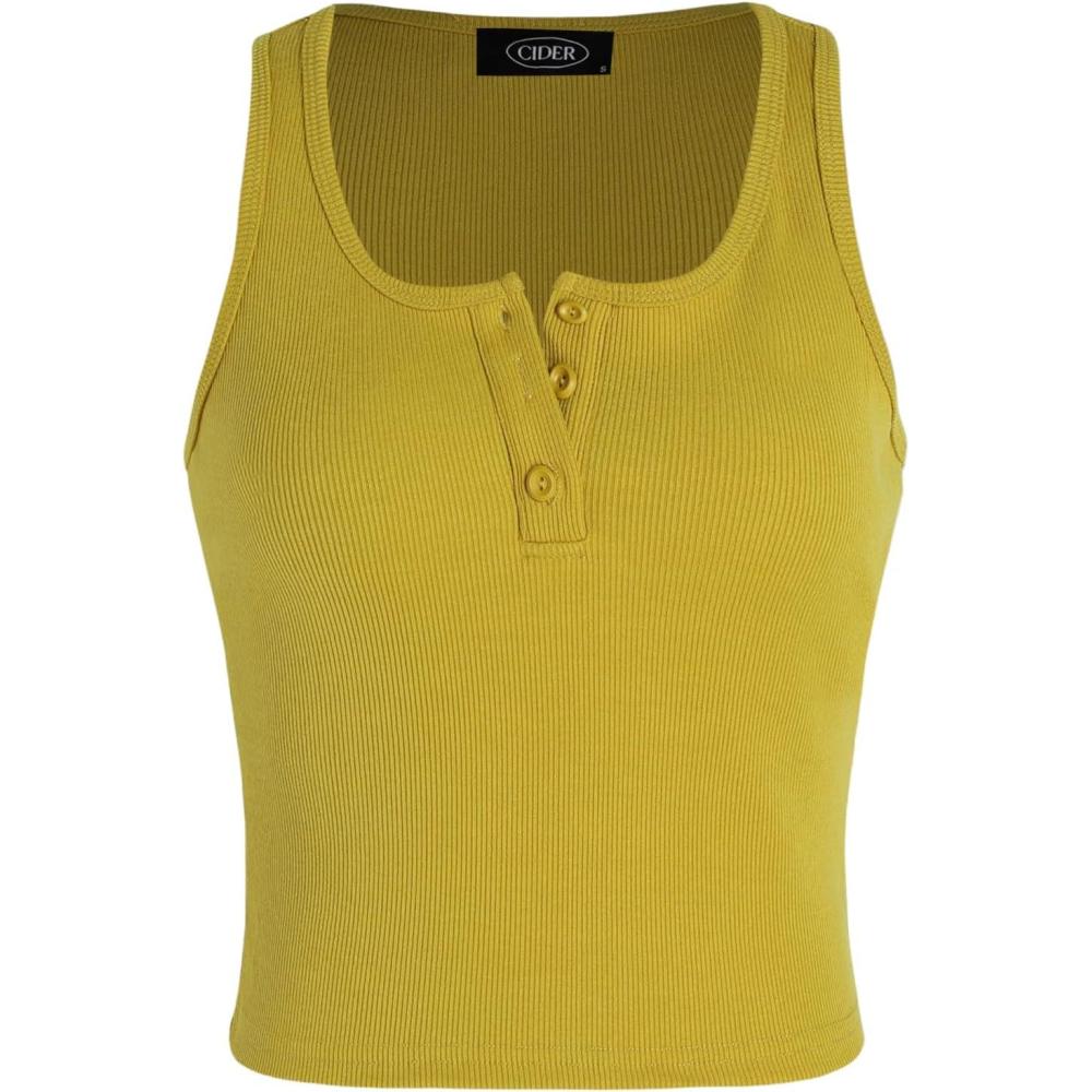 imageCIDER Solid Rib Button Up Tank Crop TopGinger
