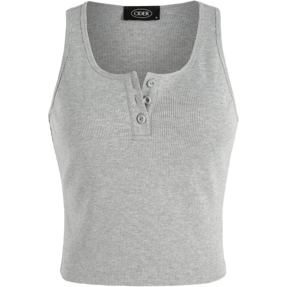 imageCIDER Solid Rib Button Up Tank Crop TopLight Grey