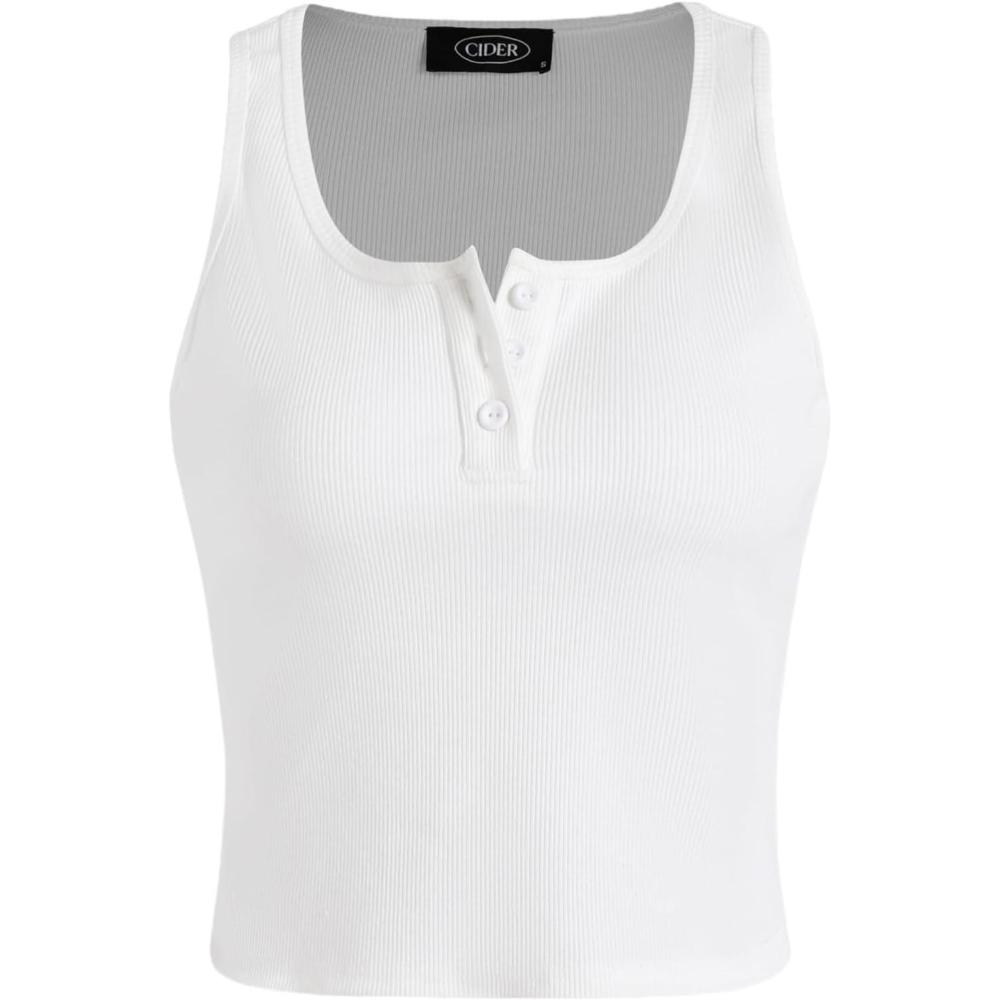 imageCIDER Solid Rib Button Up Tank Crop TopWhite