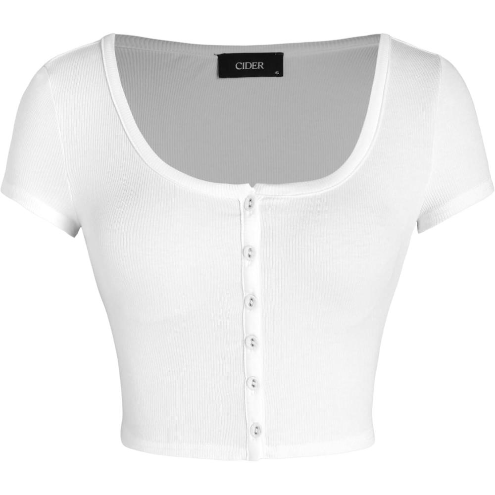 imageCIDER Solid Square Neck Button Up Crop TopWhite