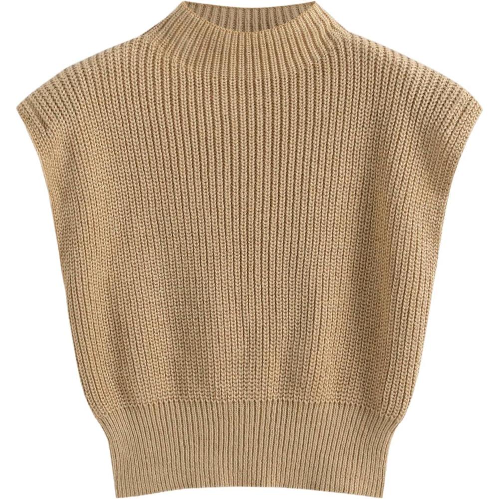 imageCIDER Womens Mock Neck Sleeveless Sweater Tops Cap Sleeve Sweater Vests Tank TopsCamel