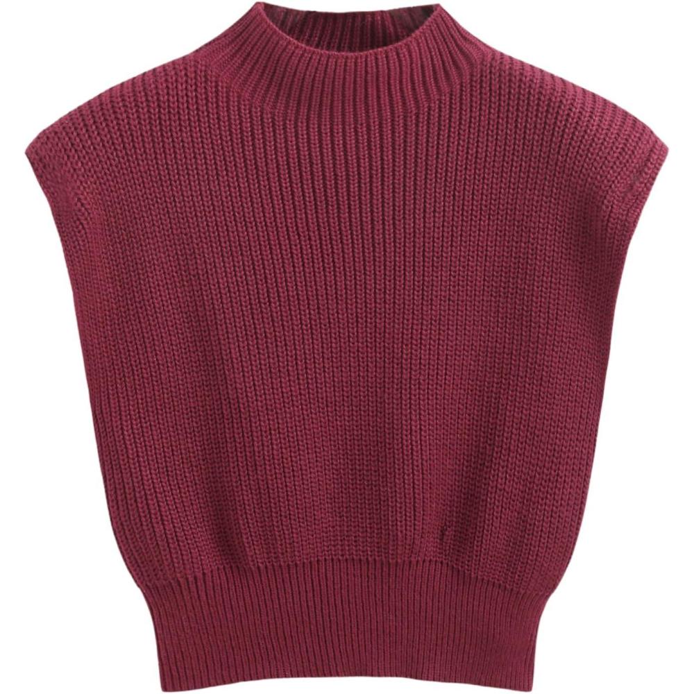 imageCIDER Womens Mock Neck Sleeveless Sweater Tops Cap Sleeve Sweater Vests Tank TopsCarmine