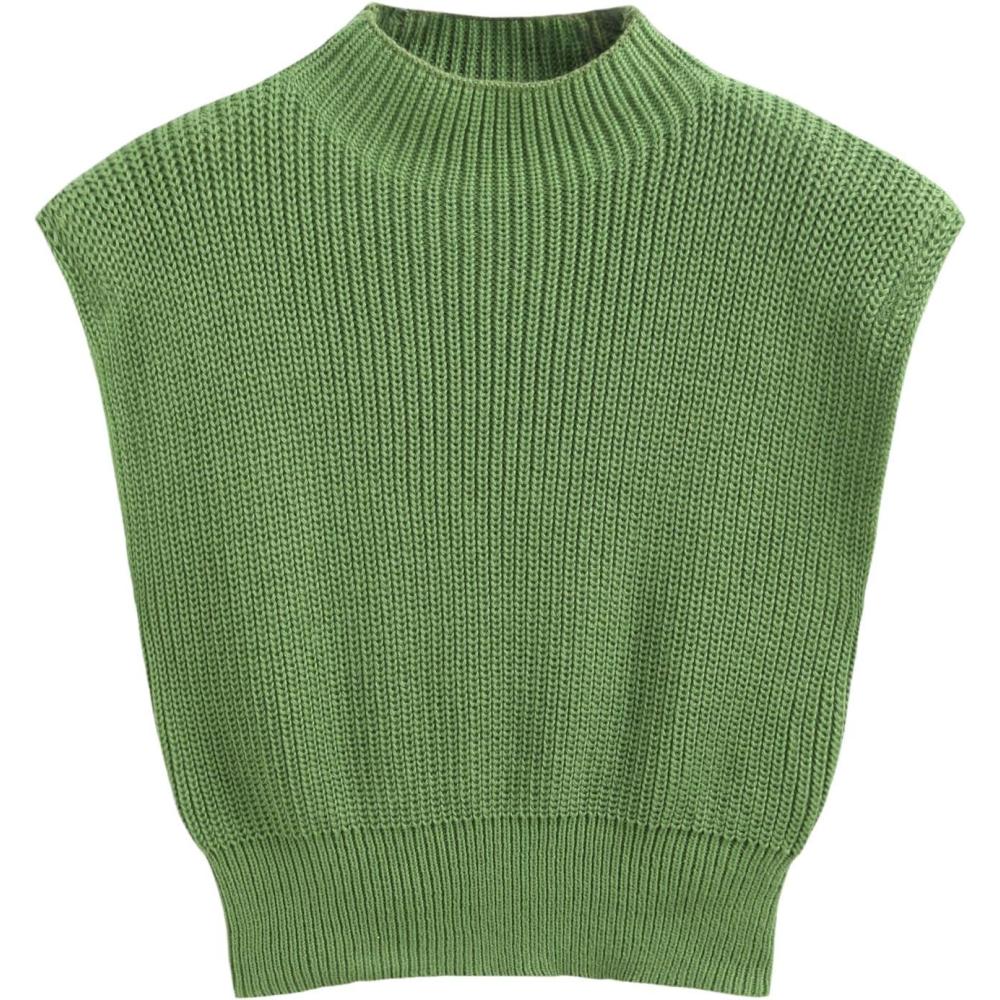 imageCIDER Womens Mock Neck Sleeveless Sweater Tops Cap Sleeve Sweater Vests Tank TopsGreen