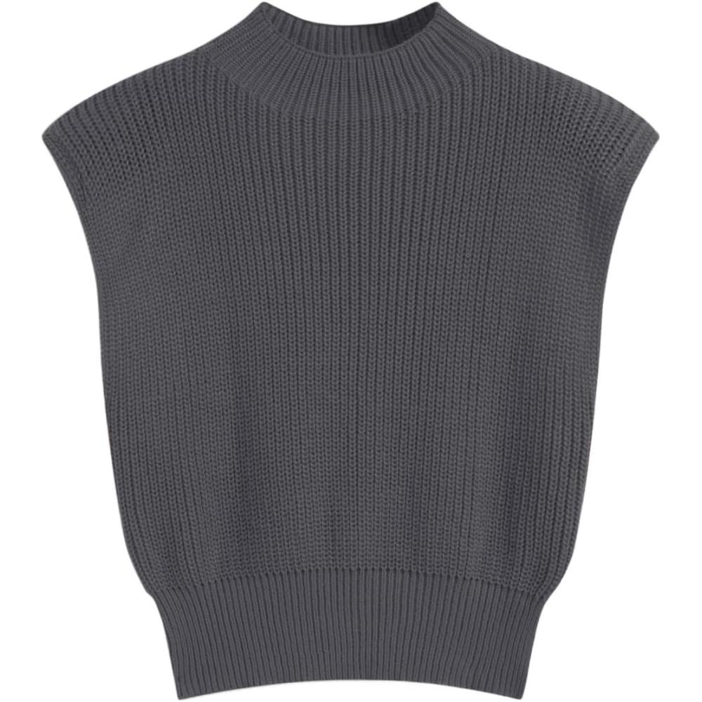 imageCIDER Womens Mock Neck Sleeveless Sweater Tops Cap Sleeve Sweater Vests Tank TopsGrey