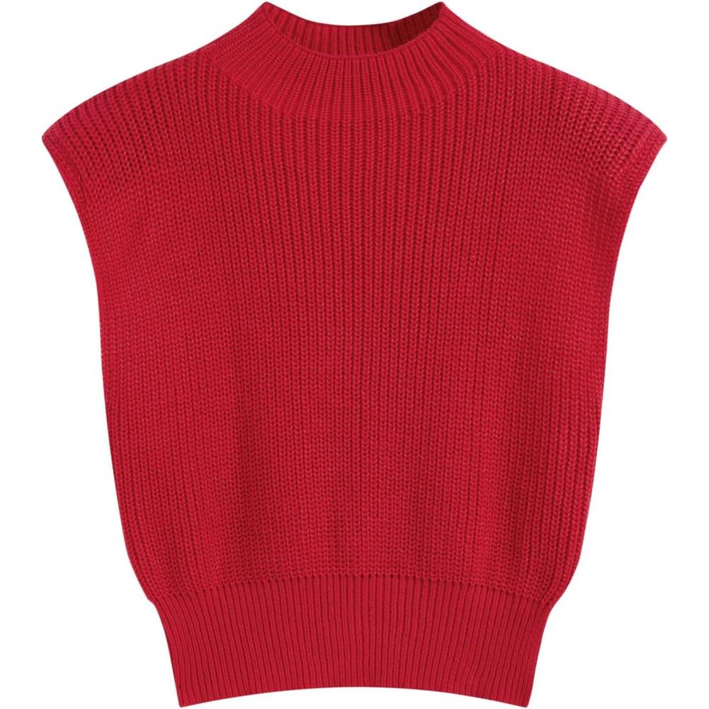 imageCIDER Womens Mock Neck Sleeveless Sweater Tops Cap Sleeve Sweater Vests Tank TopsRed