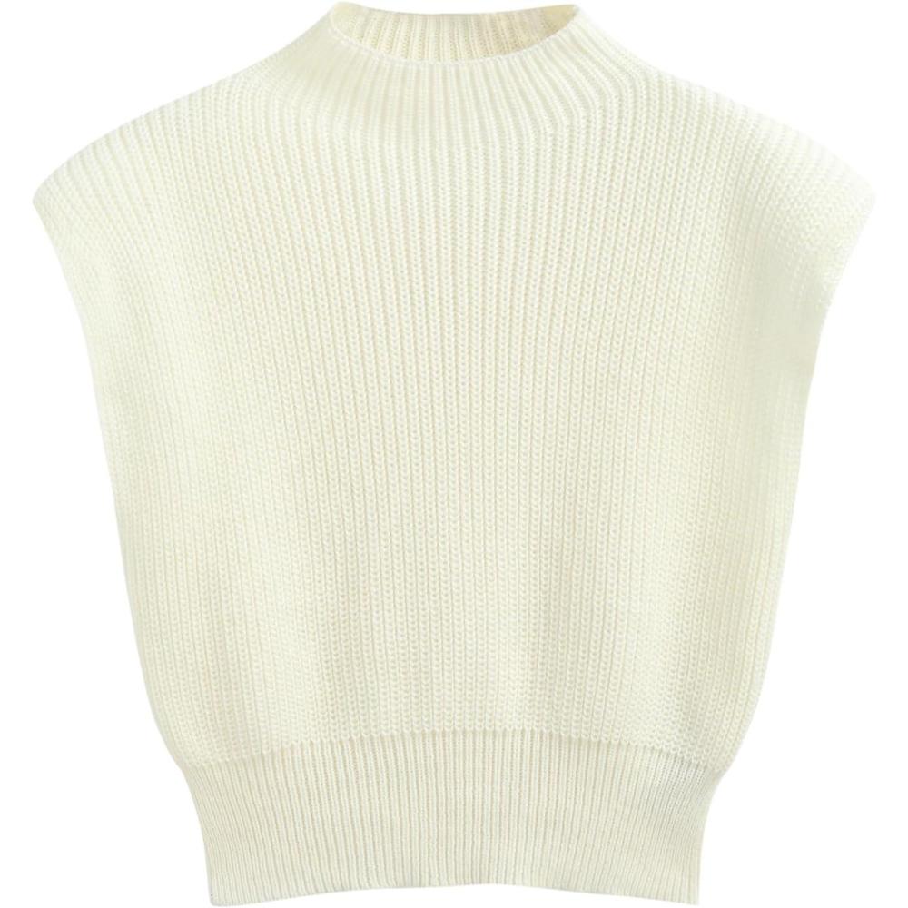 imageCIDER Womens Mock Neck Sleeveless Sweater Tops Cap Sleeve Sweater Vests Tank TopsWhite