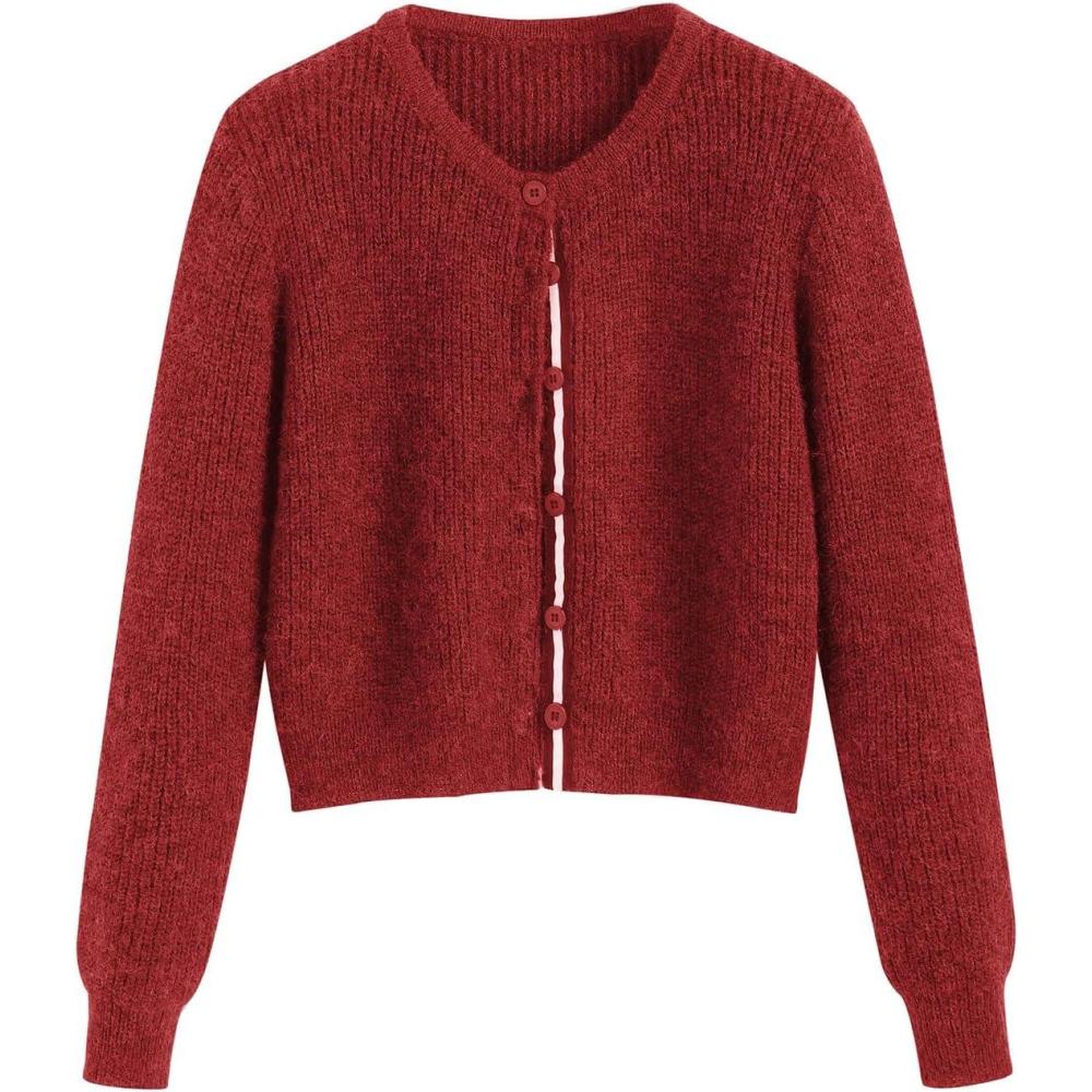 imageCIDER WoolBlend Knit Round Neckline Button CardiganRed