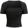 imageCIDER Rib Square Neck Solid Ruched Short Sleeve TopBlack