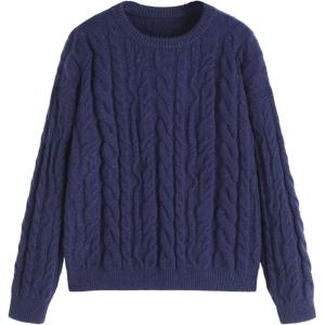 CIDER Cable Knit Round Neckline Long Sleeve Sweater(Blue)