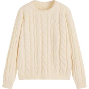 CIDER Cable Knit Round Neckline Long Sleeve Sweater(Cream)