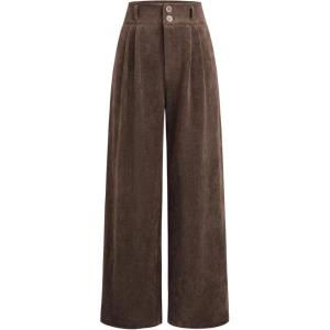 CIDER Corduroy High Waist Solid Pleated Wide Leg Trousers(Brown)