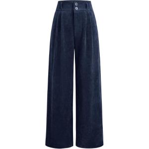 CIDER Corduroy High Waist Solid Pleated Wide Leg Trousers(Dark Navy)