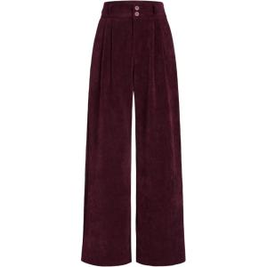 CIDER Corduroy High Waist Solid Pleated Wide Leg Trousers(Wine)