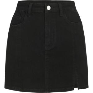 CIDER Denim Solid High Waist Split Mini Skirt(Black)