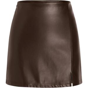 CIDER Faux Leather Solid Split Mini Skirt(Brown)