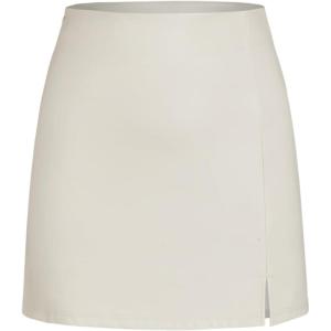 CIDER Faux Leather Solid Split Mini Skirt(Cream)