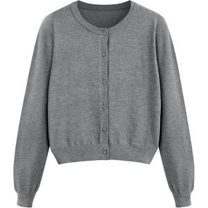 CIDER Knit Round Neckline Solid Button Cardigan(Grey)