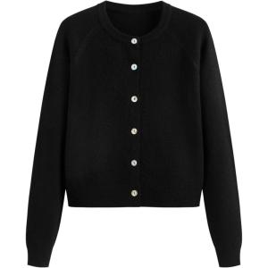 CIDER Knit Round Neckline Solid Cardigan(Black)