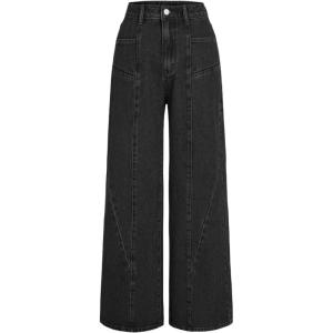 CIDER Mid Waist Pocket Wide Leg Jeans(Black)