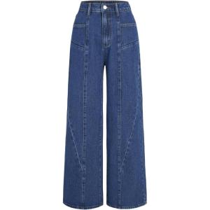 CIDER Mid Waist Pocket Wide Leg Jeans(Denim)