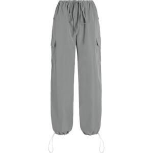 CIDER Parachute Pants Woman Adjustable Cuff Cargo Pants Womens Joggers with Pockets Slim Solid Low-Rise Straight Leg(Grey)