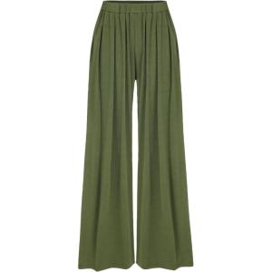 CIDER Petite Solid Elastic Waist Wide Leg Pants(Green)
