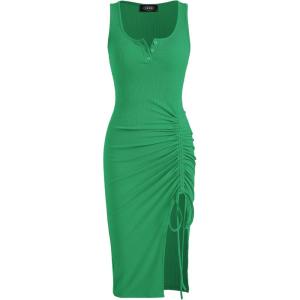 CIDER Rib Button Drawstring Midi Dress(Green)