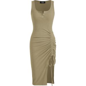 CIDER Rib Button Drawstring Midi Dress(Khaki)