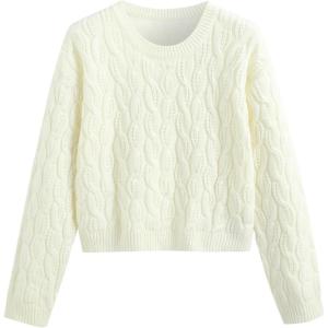 CIDER Round Neck Cable Knit Sweater(Ivory)