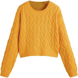 CIDER Round Neck Cable Knit Sweater(Orange)