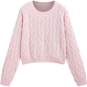 CIDER Round Neck Cable Knit Sweater(Pink)
