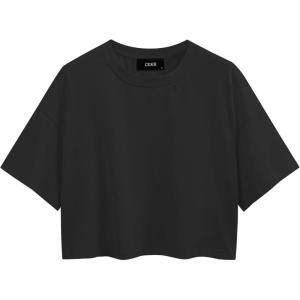 CIDER Round Neckline Oversized Crop Top(Black)
