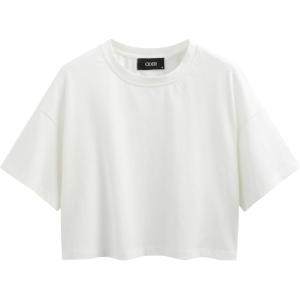 CIDER Round Neckline Oversized Crop Top(White)