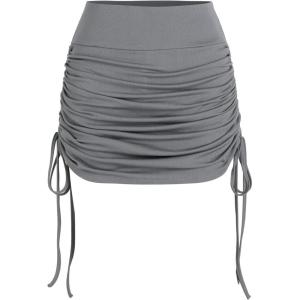 CIDER Ruched Drawstring Mini Skort(Grey)