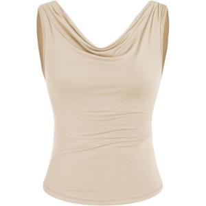 CIDER Solid Cowl Neck Tank Top(Beige)