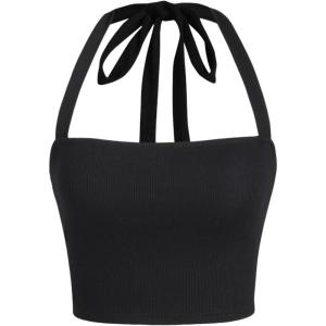 CIDER Solid Halter Knotted Cami Crop Top(Black)