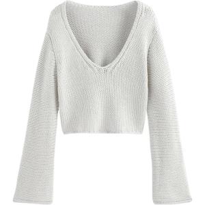 CIDER Solid Knitted Long Sleeve Crop Top(Beige)