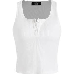 CIDER Solid Rib Button Up Tank Crop Top(White)