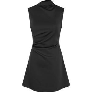 CIDER Turtleneck Sleeveless Ruched Mini Dress(Black)