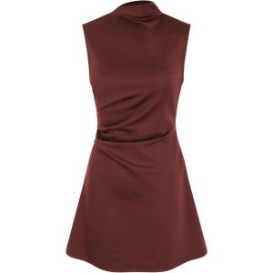 CIDER Turtleneck Sleeveless Ruched Mini Dress(Brown)