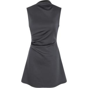 CIDER Turtleneck Sleeveless Ruched Mini Dress(Dark Grey)