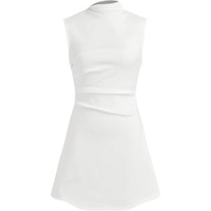 CIDER Turtleneck Sleeveless Ruched Mini Dress(White)