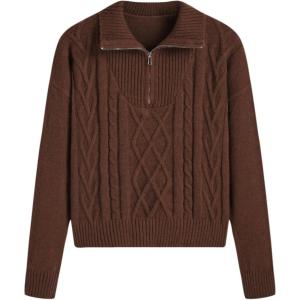 CIDER Weave Knit Zipped Sweatshirt(Brown)