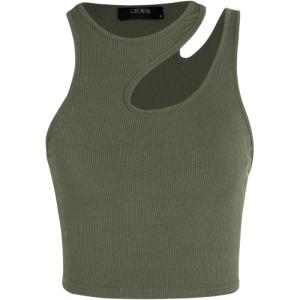 CIDER Women’s Cut Out Tops Asymmetrical Neck Sleeveless Crop Tank Tops Slim Fitted Ribbed Tee Trendy Y2K Outfits(Green)