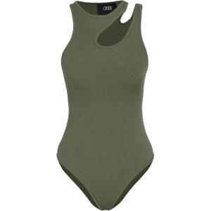 CIDER Women’s French Riviera Vacation Sleeveless Asymmetrical Neck Solid Bodysuit(Green)