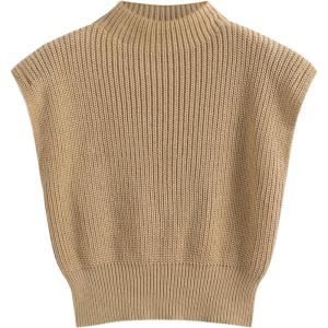 CIDER Women’s Mock Neck Sleeveless Sweater Tops Cap Sleeve Sweater Vests Tank Tops(Camel)